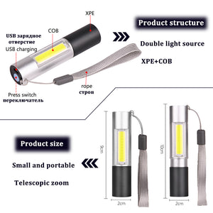 Minimalist and stylish Rechargeable Flashlight - 3 Modes Zoomable