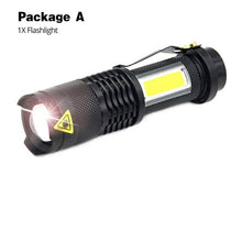 Load image into Gallery viewer, Portable LED Flashlight Q5 +COB Mini Black Waterproof Zoom LED Torch