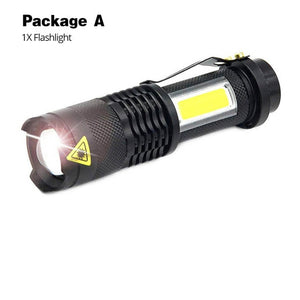 Portable LED Flashlight Q5 +COB Mini Black Waterproof Zoom LED Torch