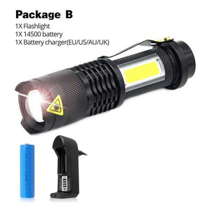 Portable LED Flashlight Q5 +COB Mini Black Waterproof Zoom LED Torch