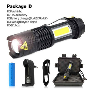 Portable LED Flashlight Q5 +COB Mini Black Waterproof Zoom LED Torch